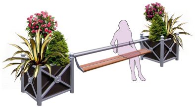 JARDIBANC banc d'extérieur entre deux jardinière mobilier urbain pour aménagement extérieur de collectivités